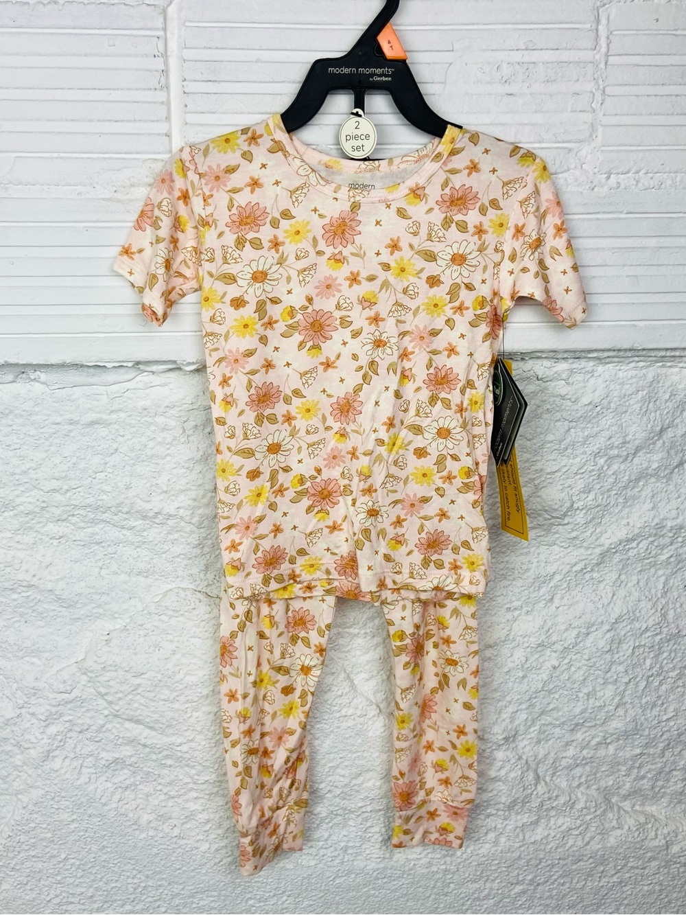 Modern Moments by gerber soft comy Floral Pink Two-Piece Kids Pajama Set SZ 4T
